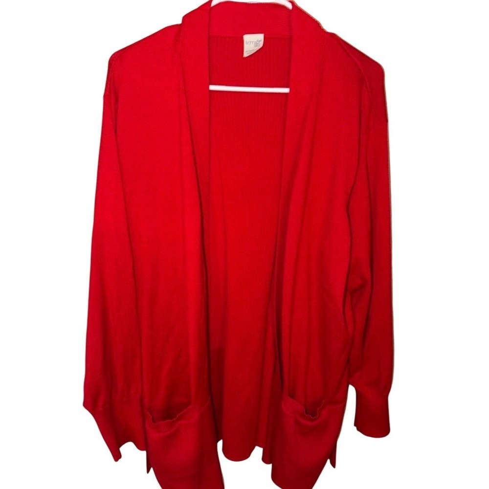 Terra & Sky Womens Red Ribbed Open Front Cardigan Sweater Plus Size 2X 20W-22W